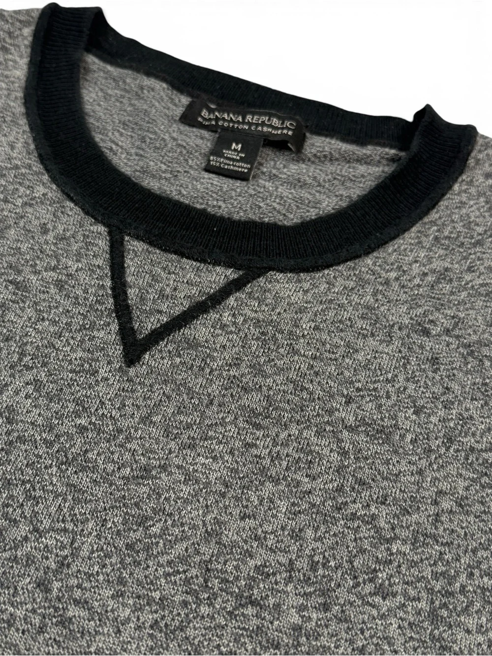 Banana Republic Gray Cashmere Blend Crewneck Sweater Black Trim Men’s Medium